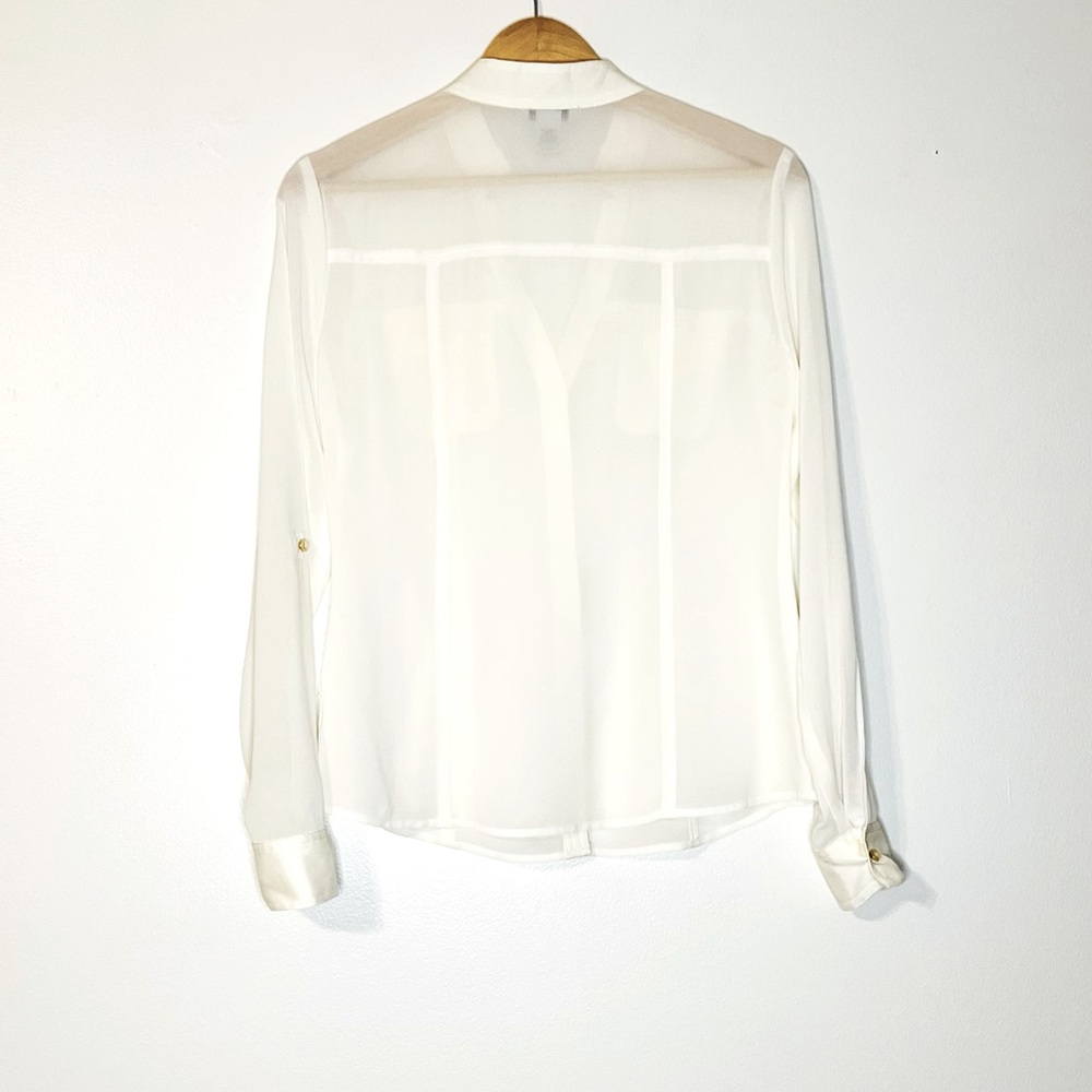 Cache Sheer & Silk Blend White Button Up Top Roll… - image 2